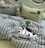 Gaeaspace  -  Cute embroidery cat stripes bedding set single double,twin full queen king cotton home textile bed sheet pillowcase quilt cover