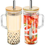 Gaeaspace  -  2pcs Glass Cup Wooden Lid Bubble Tea Cold Drinking Coffee Wine Juice Milk Transparent Straw Car Mug Cup Drinkware Water Bottle