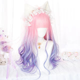 Gaeaspace  -  Long Wavy Synthetic lolita Wig Pink Gradient Blue/Purple Cosplay Wig With Bangs For Women