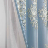 Gaeaspace  -  European Light Luxury and Elegant Floral Embroidery and Blue Relief Cloth Double Layer Curtains For Living Rooms and Bedroom