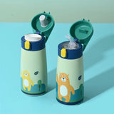 Gaeaspace  -  Kids Stainless Steel Straw Thermos Mug With Case Cartoon Leak-Proof Vacuum Flask Children Thermal Water Bottle Thermocup