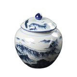 Gaeaspace  -  Blue Landscape Ceramic Storage Jar Sealed Tea Can with Lid Household Storage Box Table Top Decoration Vase Kitchen Container New