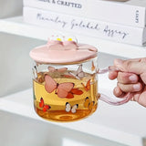 Gaeaspace  -  1pc Butterfly Glass Coffee Mug With Lid And Spoon Heat Resistant Glass Coffee Mugs Cute Girly Water Cups Summer Drinkware