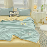 Gaeaspace  -  Korean Style Seersucker Washed Cotton Summer Quilt Four-Piece Set Bare Sleeping Quilt Summer Blanket Airable Cover