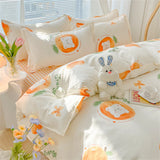 Gaeaspace  -  Fashion Cartoon Foral Print Polyester Bedding Set Full Size Soft Thicken Duvet Cover Set with Flat Sheet Quilt Cover Pillowcase