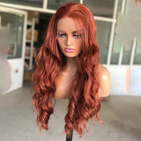 Gaeaspace  -  Copper Red Wig Long Wavy Synthetic Lace Front Wig Glueless Frontal Reddish Brown Hair Colored Lace Wigs for Women Party Cosplay