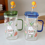 Gaeaspace  -  750ml Kawaii Animal Glass Cups With Lid  And Straw Cute Coffee Mugs Glasses For Drinks Tea Water Milk Juice Beer Cup Drinkware