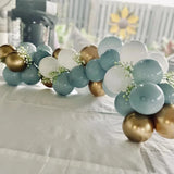 Gaeaspace  -  109Pcs Dusty Blue White Gold Balloons Garland Kit Ice Blue Metallic Gold Latex Balloon for Boy Baby Shower Wedding Decoration