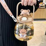 Gaeaspace  -  Cute Water Bottle For Girl Kid Large Capacity Mug Outdoor Sport Drinking Kettle Portable Kawaii Bear Cup 1.3L Tumbler With Straw