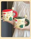 Gaeaspace  - Cartoon Christmas Mug Household Cute Milk Ceramic Cup with Lid and Spoon Accompanying Gift Couple Coffee Cup