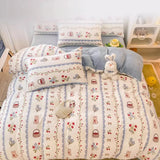 Gaeaspace  -  Winter Thickened Warm Flannel Queen Bedding Set Home Textile Cartoon Cute Duvet Cover Sheet Pillowcase 4pcs Luxury Bed Linen Set