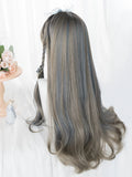 Gaeaspace  -  26Inch Silver Gray Highlight Gray Blue With Bang Synthetic Wigs Long Natural Straight Hair Wig for Women Cosplay Heat Resistant