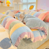 Gaeaspace  -  Winter Thick Warm Plush Comforter Cover Queen Bedding Sets Cartoon Quilt Cover Bed Sheet Pillowcase 4pcs Luxury Bed Linens