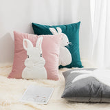 Gaeaspace  -  Cartoon Blue Rabbit Embroidered Pastoral Floral Cushion Cover Pillow Cover for Sofa Bedroom