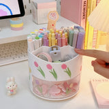 Gaeaspace  -  Rotary Pen Holder Desktop Stationery Storage Box 360 Degree Large Capacity Student Makeup Brush Organizing Box Office Supplies