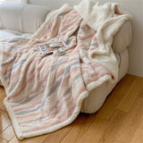 Gaeaspace  -  Multicolor Striped Cashmere Blanket, Light Luxury, Simple, Multi-function, Thickened, Home Office, Lunch Break