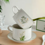 Gaeaspace  -  380ML Coffee Cups Saucer Set Retro Ceramic with Handle Lily of The Valley  Luxury Afternoon Tea Cup and Saucer Milk Mocha Cup