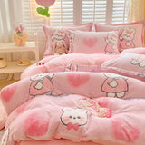 Gaeaspace  -  Winter Thick Warm Plush Comforter Cover Queen Bedding Sets Cartoon Quilt Cover Bed Sheet Pillowcase 4pcs Luxury Bed Linens