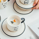 Gaeaspace  -  Cute Kitten Ceramic Cat Claw Cup Afternoon Tea Coffee Cups with Plates Dishes Ceramic Mug for Couples and Children Drinking Milk