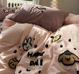 Gaeaspace  -  Cute cartton embroidery animal bedding set teen kid,twin full queen king cotton home textile bed sheet pillow case quilt cover