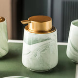 Gaeaspace  -  Creative Gradient Green Marbled Ceramic Lotion Bottle Toothbrush Holder Soap Dish Set Bathroom Accessories Soap Dispenser Bottle