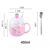 Gaeaspace  -  1pc 450ml Cute Strawberry Ceremic Cup with Lid Spoon Water Cup Coffee Mug Creative Gift Easy To Clean Summer Winter Drinkware