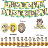 Gaeaspace  -  Otter Themed Birthday Party Decorations Cute Otter Balloons Happy Birthday Banner Cake Toppers for Children Birthday Supplies