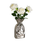 Gaeaspace  -  European Ceramic Silver Vase Pleated Bunched Mouth Hydroponic Flower Ware Living Room Dining Table Floral Vase Wedding Ornament