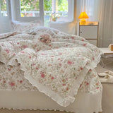 Gaeaspace  -  100%Cotton Premium Quality Soft Duvet Cover Bedspread Coverlet Pillow shams Diamond Quilted Floral Ruffled Comforter Cover set