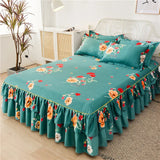 Gaeaspace  -  3pcs Bedding Simple Flower Bed Skirt With Pillowcases Wedding Bedspread Bed Sheet Mattress Cover Full Twin Queen King Bedsheets