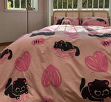 Gaeaspace  -  Fashion cute cartoon cat heart pink bedding set teen,twin full queen king cotton home textile bed sheet pillow case quilt cover