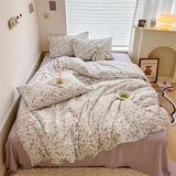 Gaeaspace  - Cartoon Bear and Rabbit Flowers Bedding Set, Single, Double, Queen, King Size, Duvet Cover, Bed Sheet, Pillowcases, 100% Cotton