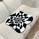 Gaeaspace  -  Abstract 3D Illusion Checkered Cloud Shape Tufted Rug - Handmade Modern Black and White Design - Fluid Art Porch Carpet