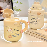 Gaeasdpace  -  1pc Bear Coffee Thermal Cup For Hot Cold Drinks Water Tea Milk Thermos Mug Stainless Steel Cup With Straw Lid Portable Bottle