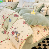 Gaeaspace  -  Winter Thickened Warm Flannel Queen Bedding Set Home Textile Cartoon Cute Duvet Cover Sheet Pillowcase 4pcs Luxury Bed Linen Set