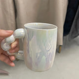 Gaeaspace  -  Pearl White Mugs Coffee Cups Ceramic Ins Korean Style Bubble Handgrip Coffee Cup for Breakfast Milk Juice Tea Cup Microwave Safe