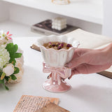 Gaeaspace  -  European Ceramic Coffee Cup Creative Bow Drink Ice Cream Cup Exquisite Mug Dessert Goblet Breakfast Oat Milk Mug Birthday Gifts