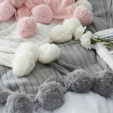 Gaeaspace  -  Inya Throw Blanket Knitted Cotton Blanket with Pompom Fringe for Couch Sofa Bed Decor Chunky Warm Soft Cozy Knit Boho Blanket