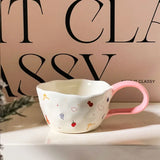 Gaeaspace  -  300ml Hand-painted Flower Ceramic Coffee Cup Cute Style Print Porcelain Handmade Breakfast Milk Juice Tea Chocolate Handle Mug