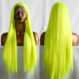 Gaeaspace  -  Green Wig Straight Synthetic Lace Front Wig Long Fluorescent Neon Green Hair Wig Glueless Wigs for Women Ready to Wear Yellow