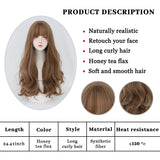 Gaeaspace  -  Long Curly Hair Women Wig with Bangs Daily Brown Black Pink Lolita Cosplay Braided Wigs Heat Resistant Fiber Party Fake Hair