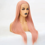 Gaeaspace  -  Pastel Pink Long Straight Synthetic Lace Front Wig Glueless Frontal Light Pink Colored Hair Lace Wigs for Women Party Cosplay