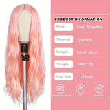 Gaeaspace -  Wigs for Women Human Hair Long Pink Wavy Synthetic Wigs for Cosplay Daily Party Lolita Wig