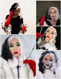 Gaeaspace  -  cosplay wig 101 Dalmatians Cruella de Vil movie Black and white witch color matching short curly hair