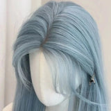 Gaeaspace  -  Glacier Blue Forehead Lace Low Saturation Blue Wig Female Full Head Long Hair Simulation Hair Summer Lightweight