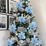 Gaeaspace  -  5.7 Inch Artificial Blue and Black Christmas Glitter Flowers with Clips 5/10pcs Xmas Tree Flower Ornaments Noel New Year Decor