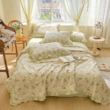 Gaeaspace  -  Floral Bedding Set with Ruffles, 100% Cotton, Korean, Single, Full, Queen, Duvet Cover, Bed Sheet or Fitted Sheet, Pillowcases