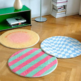 Gaeaspace  -  Irregular Checkerboard Bedroom Rug Round Simple Design Solid Color IG Fashion Living Room Carpet Polyester Cute Decoration Home