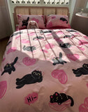 Gaeaspace  -  Fashion cute cartoon cat heart pink bedding set teen,twin full queen king cotton home textile bed sheet pillow case quilt cover