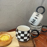 Gaeaspace  -  1pc 400ml Black and White Coffee Mug Ceramic Coffee Cups Vintage Stylish Water Cups Summer Winter Drinkware Gifts Couple Cup